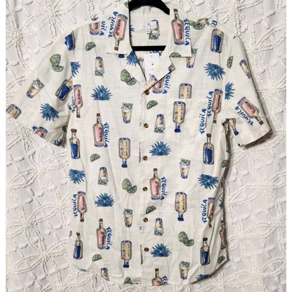 True Craft Shirt Mens M Button Up Agave Tequila Bachelor Trip Beach Vacation NWT